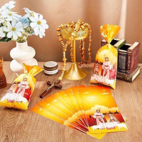 120 Pieces Holy Nativity Cellophane Treat Bags Religious Plastic Gift Bag with Gold Ties Xmas Nativity Goody Bag for Kids Birthday Christmas Party Decoration Supplies, 5 x 11 Inches (Stylish Style) in Kuwait