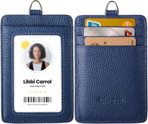 Genuine Leather id Badge Holder with Lanyard,Soft Leather ID Card Holder,Up to 20 Colors and Leather Grains to Choose,frommultiple Card Slots,Vertical Work Name Badge case in Kuwait