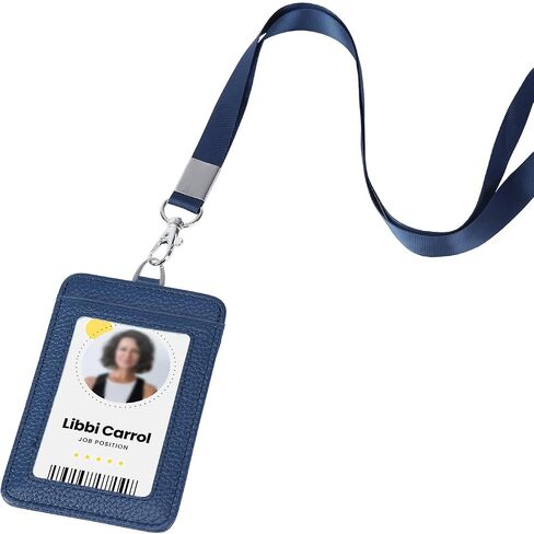 Genuine Leather id Badge Holder with Lanyard,Soft Leather ID Card Holder,Up to 20 Colors and Leather Grains to Choose,frommultiple Card Slots,Vertical Work Name Badge case in Kuwait