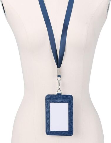 Genuine Leather id Badge Holder with Lanyard,Soft Leather ID Card Holder,Up to 20 Colors and Leather Grains to Choose,frommultiple Card Slots,Vertical Work Name Badge case in Kuwait