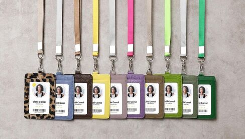 Genuine Leather id Badge Holder with Lanyard,Soft Leather ID Card Holder,Up to 20 Colors and Leather Grains to Choose,frommultiple Card Slots,Vertical Work Name Badge case in Kuwait