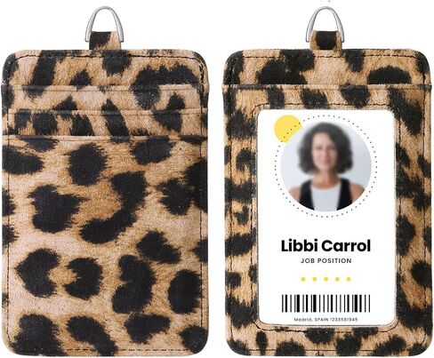 Genuine Leather id Badge Holder with Lanyard,Soft Leather ID Card Holder,Up to 20 Colors and Leather Grains to Choose,frommultiple Card Slots,Vertical Work Name Badge case in Kuwait