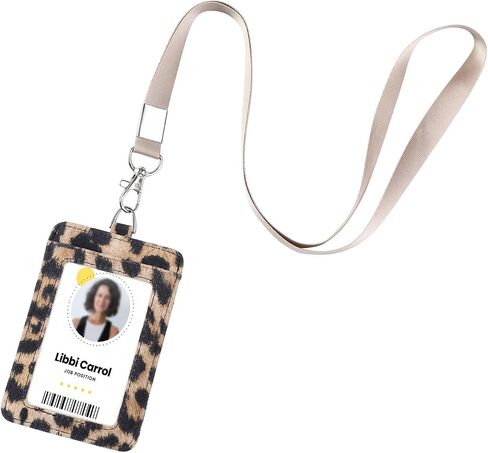Genuine Leather id Badge Holder with Lanyard,Soft Leather ID Card Holder,Up to 20 Colors and Leather Grains to Choose,frommultiple Card Slots,Vertical Work Name Badge case in Kuwait