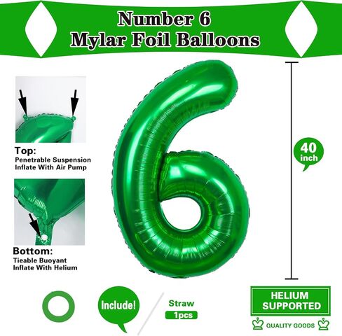 40 Inch Large Green Number 6 Balloon Extra Big Jumbo Mylar Foil Helium Balloons for 6 Year old Birthday Party Celebration Decors Graduations Wedding Anniversary Baby Shower Supply Engagement in Saudi Arabia