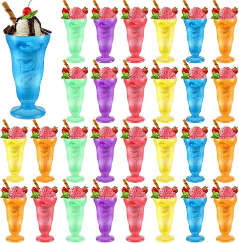 24 Pack Plastic Milkshake Cups Ice Cream Sundae Glasses Plastic Old Fashioned Soda Shoppe Sundae Cups Bright Neon Color Set for Kids Children, 50s Party Decorations in Saudi Arabia