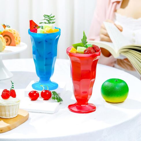 24 Pack Plastic Milkshake Cups Ice Cream Sundae Glasses Plastic Old Fashioned Soda Shoppe Sundae Cups Bright Neon Color Set for Kids Children, 50s Party Decorations in Saudi Arabia