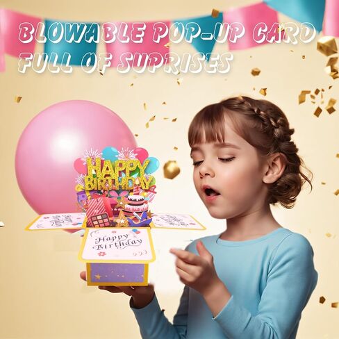Giant Musical Birthday Greeting Card with Light and Blowable Candle, Pop Up Birthday Card Laser Cut Greeting Card for Kids, Women, Men, All Ages (A-Large Blowable LightBlue) in Saudi Arabia