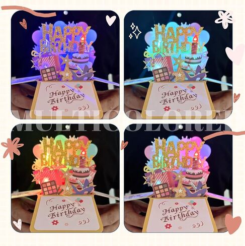 Giant Musical Birthday Greeting Card with Light and Blowable Candle, Pop Up Birthday Card Laser Cut Greeting Card for Kids, Women, Men, All Ages (A-Large Blowable LightBlue) in Saudi Arabia