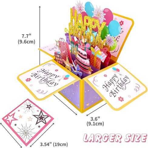 Giant Musical Birthday Greeting Card with Light and Blowable Candle, Pop Up Birthday Card Laser Cut Greeting Card for Kids, Women, Men, All Ages (A-Large Blowable LightBlue) in Saudi Arabia