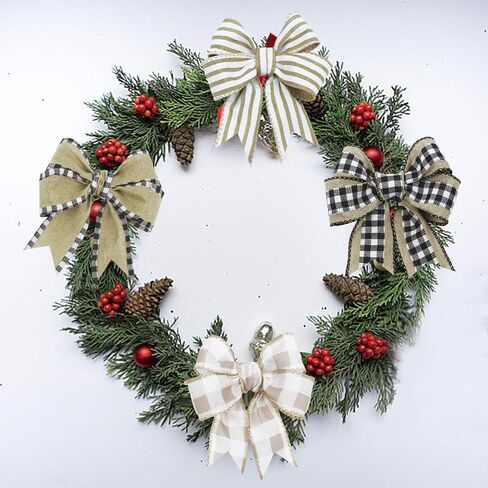 4 Rolls Winter Burlap Checked Ribbon Wire Border Christmas Holiday DIY Present Butterfly Floral Craft Decor 1.5 Inches Wide 13.2 Yard (Natural) in Saudi Arabia