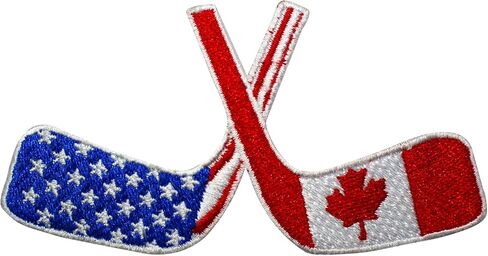 Hockey Sticks Patch, Hockey US & Canada Flag Patch Embroidered Iron on Sew on Patch Badge for Clothes etc. 10x5cm (with Puck) in Saudi Arabia
