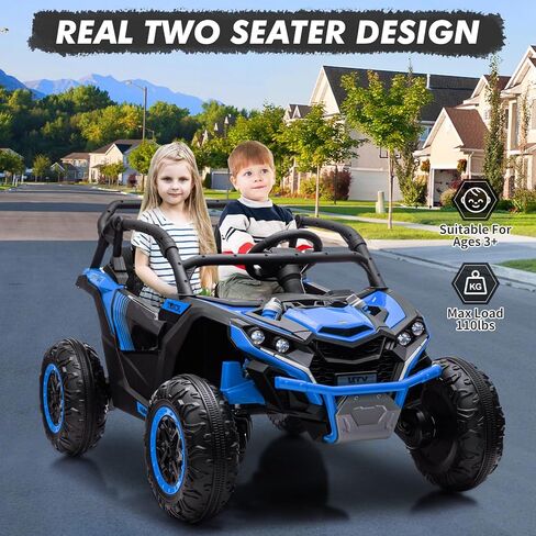 24V Kids Ride On Utv,2-Seater 4WD Off Road Electric Vehicle with Remote Control, Led Lights, 4 Shock Absorbers, One-Button Start, and Music Player for Ages 3 +(Red) in Kuwait