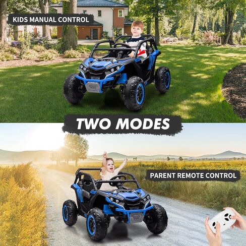 24V Kids Ride On Utv,2-Seater 4WD Off Road Electric Vehicle with Remote Control, Led Lights, 4 Shock Absorbers, One-Button Start, and Music Player for Ages 3 +(Red) in Kuwait