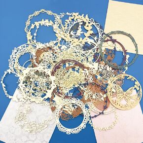 Decorative Decoupage Lace Paper 50pcs Vintage Art Cutout Flower Window Wreath Round Heart Moon Pattern for Scrapbooking Junk Bullet Journal Planners Album Crafts DIY