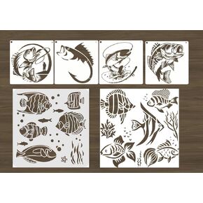 Fish Stencils for Painting Reusable Fishing Stencils Large Fisherman Template Paint Stencils for Painting on Wood Burning DIY Art Craft Fabric Canvas Furniture, White