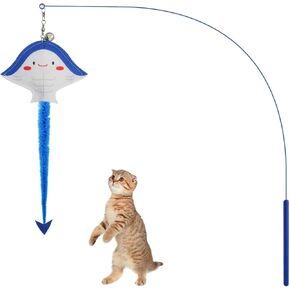 Andiker Cat Wand Toy, 35 in Long Flexible Stick with Cute Fish Shape Bell Wand Refill Cat Fishing Pole Toy Interactive Cat Toy for Indoor Cats Kittens to Pounce Chase Keep Fit (Yellow)