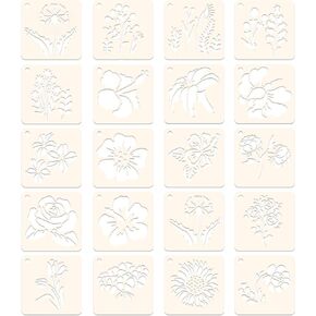 Flower Stencils for Painting, 20 Pcs Plastic Stencils for Crafts Reusable Rock Painting Stencils for Painting on Wood Sunflower Stencil for Fabric Glass Pottery Paper Canvas DIY Home Decor