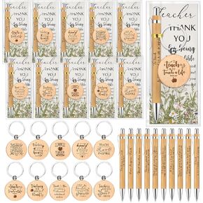 20 Sets Christmas Teacher Appreciation Gift Bulk Include 20 Bamboo Teacher Pens 20 Wood Keychains and 20 Thank You Cards for Teacher Employee Staff Team Office Appreciation Gift