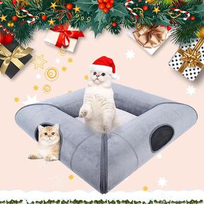 Hilltown Cat Tunnel for Indoor Cats, Scratch-Resistant Peekaboo Cat Caves, Multifunction Dog Tunnel for Small Dogs, 4 Interactive Windows Cat Toys for Kitten, Puppy, Rabbit (Large)