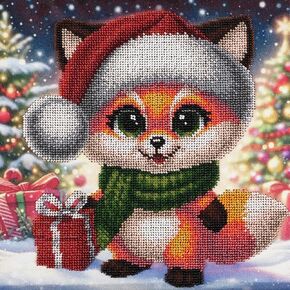 AllAboutEmbroideryUA Bead Embroidery kit Christmas Fox Cub DA-1107 Beaded Cross Stitch Christmas Beadwork Needlework kit
