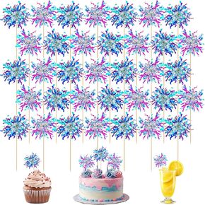 40 Pcs Firework Cupcake Toppers, Sparkle Tinsel Flowers Drink Stirrers Cocktail Food Fruit Toothpicks Cake Toppers for Baby Shower Birthday New Year Wedding Graduation Party Supplies