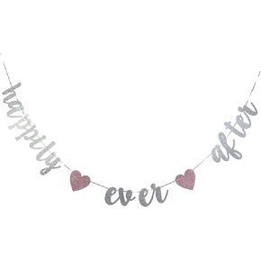 Happily Ever After Banner, Engaged Bunting Banner-Wedding Anniversary, Bridal Shower Party Decoration Supplies Photo Props(Silver)