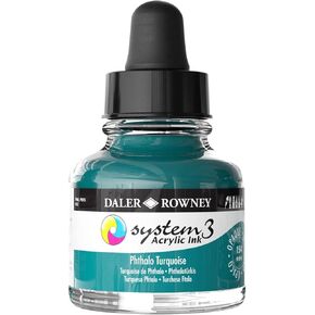 Daler-Rowney System3 Acrylic Ink Bottle Phthalo Turquoise 29.5ml - Versatile Acrylic Ink for Artists and Students - Opaque Calligraphy Ink for Drawing Illustrating Airbrushing Dip Pen Ink and More