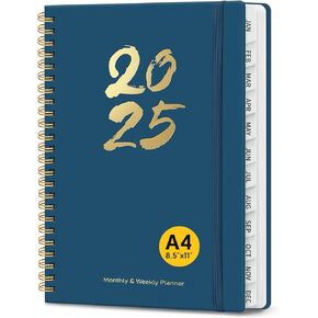 2025 Planner - Weekly and Monthly Planner Spiral Bound, Jan 2025 - Dec 2025, A4 Size (8.5" x 11"), Inner Pocket, Twin-Wire Binding，Planner with Tabs, for School Office Home Planning-Prussian Blue in Kuwait