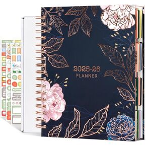 Planner 2025-2026, 18-Month Daily, Weekly & Monthly Large Planner 2025-2026, 8"×10", Jan. 2025 - Jun. 2026, AIMPEAK Calender Planner Spiral Bound with Stickers, Gift Box & Dividers, Leaves Cover