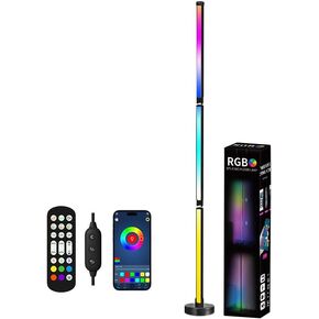 RGB Corner Floor Lamp, with App/Remote/Button Control, Dimmable Modern Floor Lamp, 16 Million DIY Colors, Music Sync, Timing Function for Living Room, Gaming Room,Bedroom (Black-1Pack)