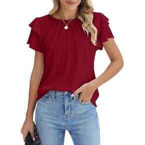 Blooming Jelly Women Dressy Casual Tops Business Work Blouses Summer Shirts Short Sleeve Crew Neck Outfits 2024