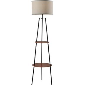 Sydney Shelf Floor Lamp, Black W. Walnut Wood Shelves (SL3727-15)