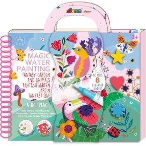 Avenir Water Coloring Magic Painting Book for Toddlers 4 in 1 Creative Set with Water Painting,Stamp with Water,Reusable Stencil,Games Fairy Tales for Children 3 Years