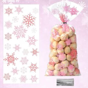jxiton 120pcs عيد الميلاد ندفة الثلج أكياس السيلوفان، الأزرق ندفة الثلج التشيلو الحلوى أكياس علاج أكياس الشتاء جودي مع العلاقات تويست لعيد الميلاد المجمدة حزب صالح الشتاء العجائب حزب صالح العرض