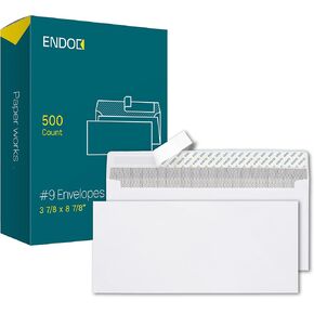 EnDoc 500#9 Envelopes Self Seal, 3 7/8 x 8 7/8" Security Tinted White Envelopes No Window for Invoices & Statements, Business Mailing Envelopes no 9 Peel & Seal, 24lb Paper