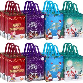 Christmas Gift Bags Medium Size - Set of 16 Christmas Bags with Handles Reusable Non-Woven Tote Bags Holiday Gift Bags, Party Favor Bags, Reusable Gift Bags, Medium Gift Bags - 8.3X4.7X10.2in