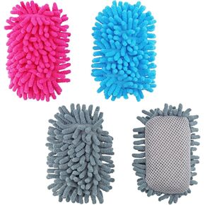 4 Pieces Microfiber Shag Whiteboard Eraser, Washable Microfiber Shag Dry Erase, White Board Eraser for Markers, Chalk, Home, Classroom and Office (Gray, Blue, Pink)