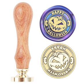 Halloween Wax Seal Stamp, Cat Moon Bat Sealing Wax Stamp, 25mm/1.0inch Removable Brass Head Sealing Stamp with Wooden Handle for Halloween Easter Party Invitation Envelope Greeting Card (H05)