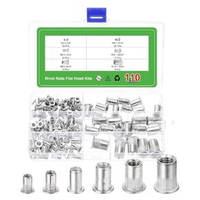 uxcell 210Pcs Rivet Nut Flat Head, M3, M4, M5, M6, M8, M10 Aluminum Alloy Insert Nuts Knurled Body