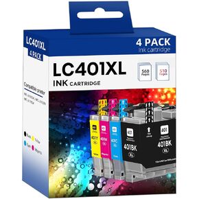 LC401XL Ink Cartridges Compatible Replacement for Brother LC 401 XL LC401XL LC-401 High Yield use to Brother MFC-J1010DW MFC-J1012DW MFC-J1170DW Printer (Black, Cyan, Magenta, Yellow, 4 Pack)