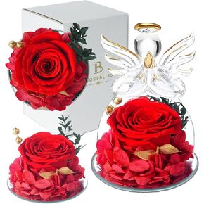 Generic BLOSSBLISS Red Angel Figurines with Preserved Roses - Eternal Gifts for Mother's Day, Valentine's, Anniversary, Birthday, Souvenirs