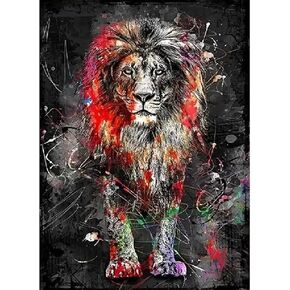 JFYHAB الأسد مجموعات الرسم الماسي للبالغين، 5D DIY الماس مجموعات الفن للمبتدئين جولة الحفر الكامل الماس اللوحة الحيوان للمنزل جدار الديكور هدية 12 × 16 بوصة in Kuwait