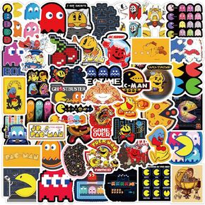 60Pcs Pacman Stickers Pack， Cute Cartoon Aesthetics Vinyl Waterproof Decals for Water Bottle, Laptop, Phone, Skateboard, Journaling for Kids Teens Adults for Party Supply Decor Favor