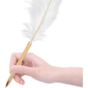 White Feather Pen, Retro Feather Ballpoint Pen, Refillable Ballpoint Pen, Wedding Office Business Gift Pens for Signing Artwork Journal Writing Ballpoint Pens and Refills, Feather Ballpoint Pen