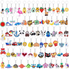 120pcs Cartoon Keychain for Kids Party Favors Bulk Cute Keychain for Carnival Prizes Classroom Prizes Goodie Bag Stuffers Birthday Party Favors