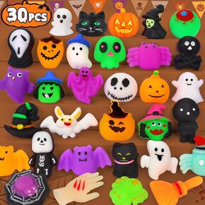 30Pcs Halloween Mochi Squishy Toys Halloween Party Favors for Kids Cute Halloween Toys for Trick or Treat Bulk Non Candy Halloween Treats Goodie Bags Fillers for Kids Boys Girls