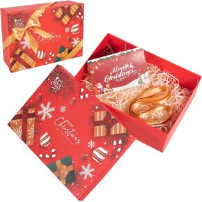 Christmas Boxes with Lids for Present 11.3x8.2x4.1In Large Gift Box for Christmas with Ribbon,Card and Stuffing Red