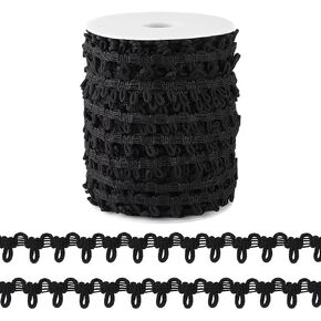 PH PandaHall 50 Yards Braid Trim with Elastic Button Loops, Black Button Elastic Loop Button Loop Tape Dress Zipper Extender Upholstery Trim for Costume Crafts Sewing Bridal Wedding Dress Home Decor
