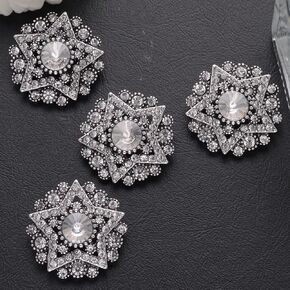 4PCS Flower Rhinestone Button, Sparkly Crystal Button Diamond Embellishments Accessory for Sewing Clothing Craft Jewelry Wedding Bouquet DIY Decoration (Green, 27mm)