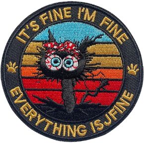It's Fine I'm Fine Everything is Fine Patch，Embroidered Hook and Loop Patches，Cute Animal Morale Patch for Backpacks, Army Vests, Gym Bags, Hats, Helmets